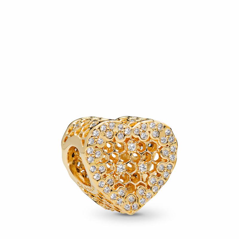 Pandora Shine™ Honeycomb Lace Charm Ireland - 18ct Gold Plated/Cubic Zirconia - 105289GCA